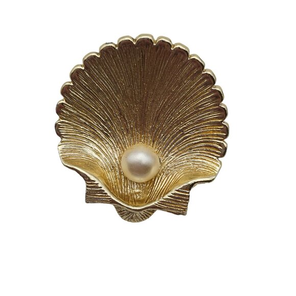 Vtg Gold Tone Shell & Crab Brooch Set Faux Pearl Beach Ocean Cancer Zodiac July - Picture 8 of 16